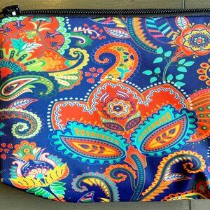 Vibrant Boho Ethnic Paisley Flower Padded Zippered Pouch Cosmetic Travel Bag New